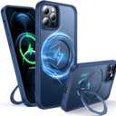 360Rotatable Magnetic Ring for iPhone 12 Pro Max Case Compatible with MagSafe [Non-Slip Texture Edge][Built-in Kickstand][Military Shockproof] Translucent Matte Soft Silicone Bumper Slim,Blue
