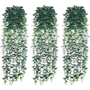 Artificial Hanging Eucalyptus PlantsFake Plant Eucalyptus Small Decor Faux Hanging Vine Plants Wall Greenery for New Home Decorationfor Floating Shelf Indoor Outdoor Pack of 3