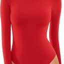 MANGOPOP Women's Crew Neck Short Sleeve Bodysuit Long Sleeve Body Suit T Shirts Basic Slim Fitted Tops (Medium)