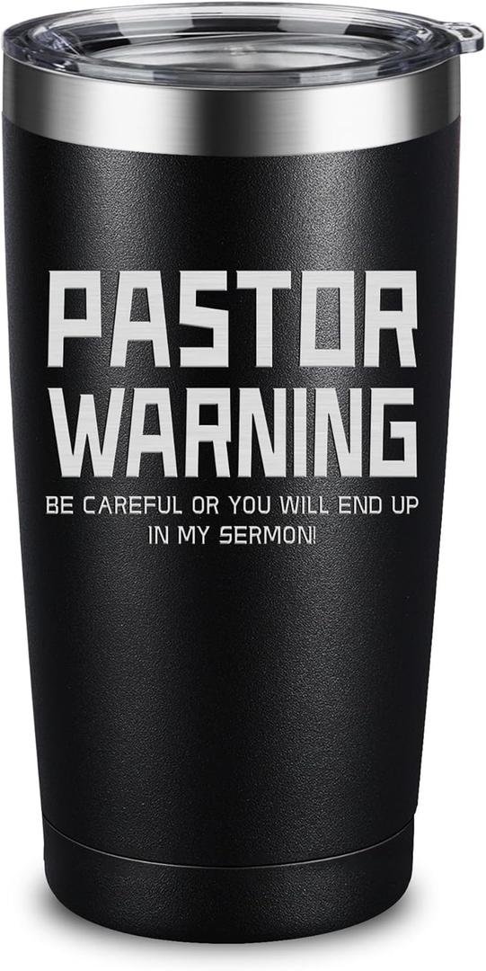 ARIABLE Pastor Warning Be Careful Or You Will End Up In My Sermon 20 Ounce Black Vacuum Insulated Tumbler Funny Stainless Steel Drinkware Preacher Minister Appreciation Ordination Christmas Gifts