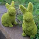 Decorative Decorations for Easter Bunny Gifts, Moss Green Flocking Sculpture, Garden Courtyard Family Gathering Celebration Decorations (9.5in Standing Rabbit)
