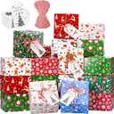 Maxcheck 100 Pack Christmas Cookie Boxes with Window - 4 x 4 x 2.5 Inches Treat Boxes for Bakery, Candy, Party Favors - Includes Twine and Gift Tags