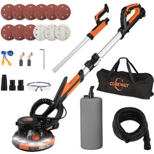 Drywall Sander,780W Electric Drywall Sander Tool with Vacuum Dust Collection, 7 Variable Speed Power Ceiling Sander Tool with LED for Wall, Floor, Popcorn Ceiling Removal (D-shape Handle-orange)