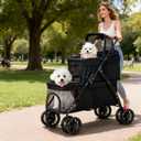 Double Dog Stroller for Medium Small Dogs and Cats Load-Bearing Up to 50lbs, Durable 360 Universal Wheels Lightweight One Hand Foldale Kittens Puppies Travel Stroller Cart(Double)