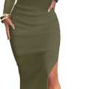 Caracilia Womens Mesh Dress Long Sleeve Mock Neck Bodycon Sheer Going Out Cocktail Night Club Midi Dresses 3 Piece Outfits (Small, Oliva Green)