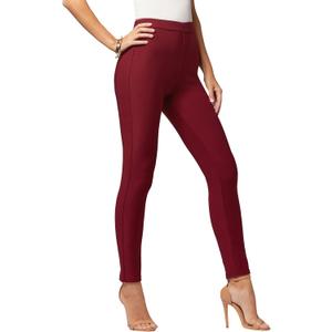 Conceited Stretch Ponte Pants for Women - Dressy Leggings - High Waist Shaping Butt Lifting (Large-X-Large, Burgundy)