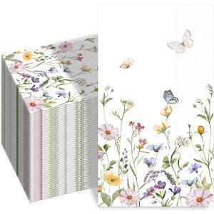 100 PCS Floral Disposable Napkins, 3 Ply Dinner Napkins Summer Wildflower Decorative Paper Guest Napkin for Family Party, Wedding, Birthday, Home Kitchen Dining Table Decor 7.9 x 4.3