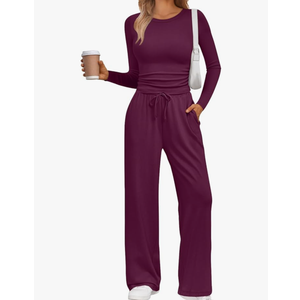 LILLUSORY 2 Piece Lounge Sets for Women Fall Outfits 2025 Two Piece Travel Sweatsuits Business Casual Fashion Clothes M