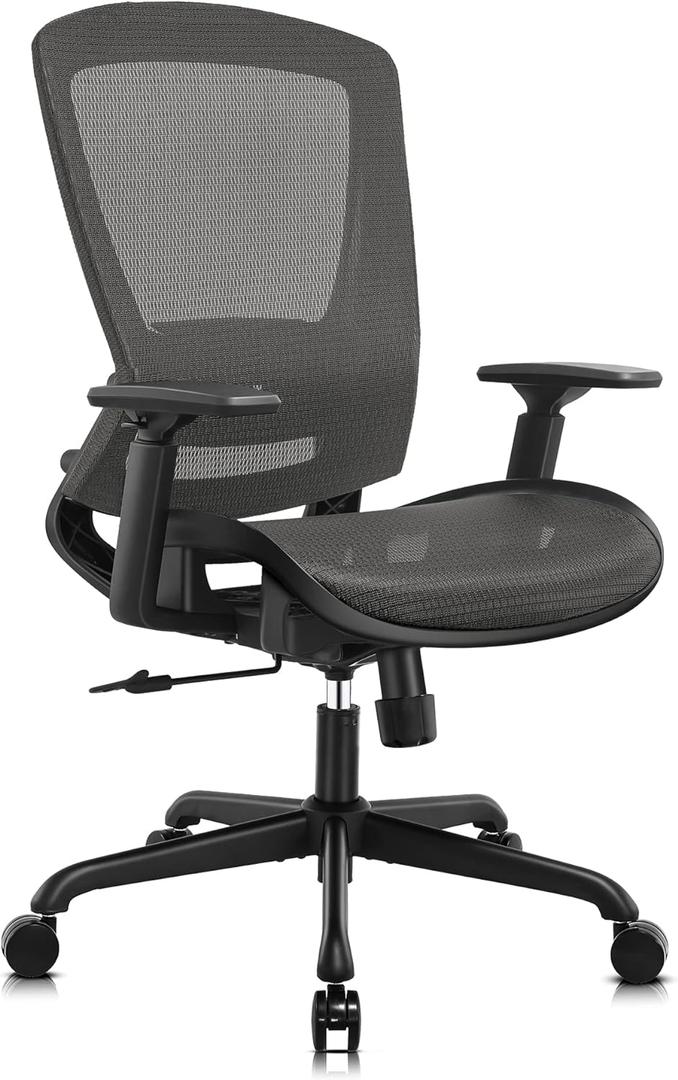 Mesh Office Chair,Ergonomic Computer Desk Chair,Sturdy Task Chair- Adjustable Lumbar Support & Armrests,Tilt Function,Comfort Wide Seat,Swivel Home Office Chair (Grey)