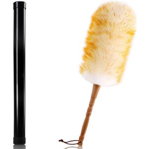 Lambswool Duster with Solid Wooden Handle,Leather Hang Strap,18.9 inch Long,Natural Feather Duster for Cleaning Ceiling Fans,Window Blinds,Computer Screens,Bookshelves etc