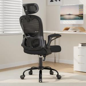 Office Chair Ergonomic Desk Chair, 330LBS Capacity, High Back Computer Chair with Lumbar Support, Flip-up Armrests Swivel Task Chairs for Long Hours Work (Large, Black)