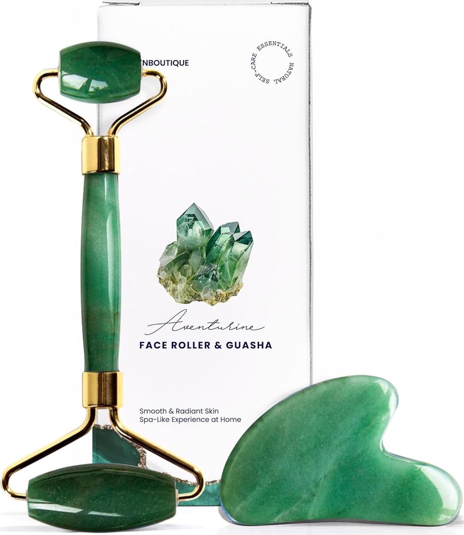 ROSELYNBOUTIQUE Gua Sha Facial Tools & Face Lift Roller for Wrinkless Natural Skincare Tool Jade Roller Guasha Tool for Face (Aventurine)