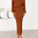 PRETTYGARDEN Turtle Neck Dresses for Women 2026 Fall Knit Outfits Slit Elastic Waist Long Sleeve Bodycon Midi Sweater Dress (Orange, XL)