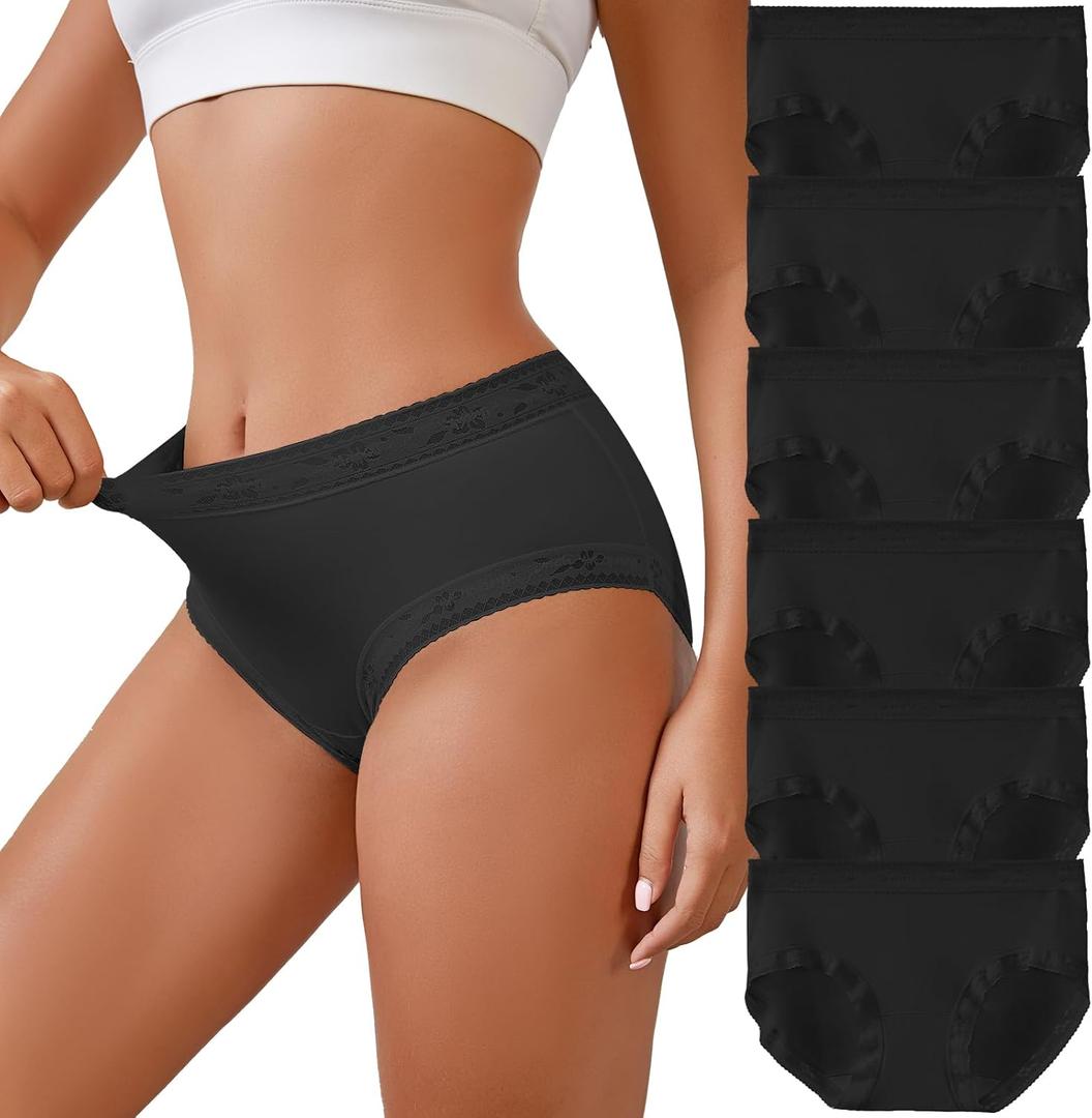 Womens Underwear Seamless Mid Rise Waisted Panties Full Coverage Sexy Lace Briefs Stretch Bikini 6 Pack, Small