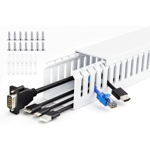 ZhiYo 66in(4X L16.5in) Professional Server Rack Cable Management Raceway, H2in x W2in Cable Raceway Kit, Electrically Safe PVC Open Slot Wire Raceway for Under Desk/Computer/Network Cords, White