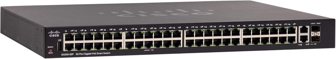 Cisco SG250-50P Smart Switch | 50 Gigabit Ethernet Ports | 48 Gigabit Ethernet RJ45 Ports | 2 SFP Gigabit Ethernet Combo Ports | 375W PoE | Limited Lifetime Protection (SG250-50P-K9-NA)