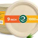 ECO SOUL 100% Compostable 9 Inch Paper Plates 1000 [8x125 Pc] Disposable Heavy Duty Eco-Friendly Sturdy Dinner, Wedding, Event Plates I Biodegradable Unbleached Sugarcane Eco Plates (1000)