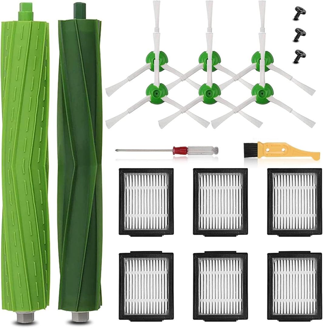 Replacement Parts Compatible with iRobot Roomba I, E & J Series i7 i7+ i2 i3 i3+ i4 i4+ i6 i6+ i8 i8+/Plus j6+ j7, 1 Set of Multi-Surface Rubber Brushes, 6 HEPA Filters, 6 Side Brushes