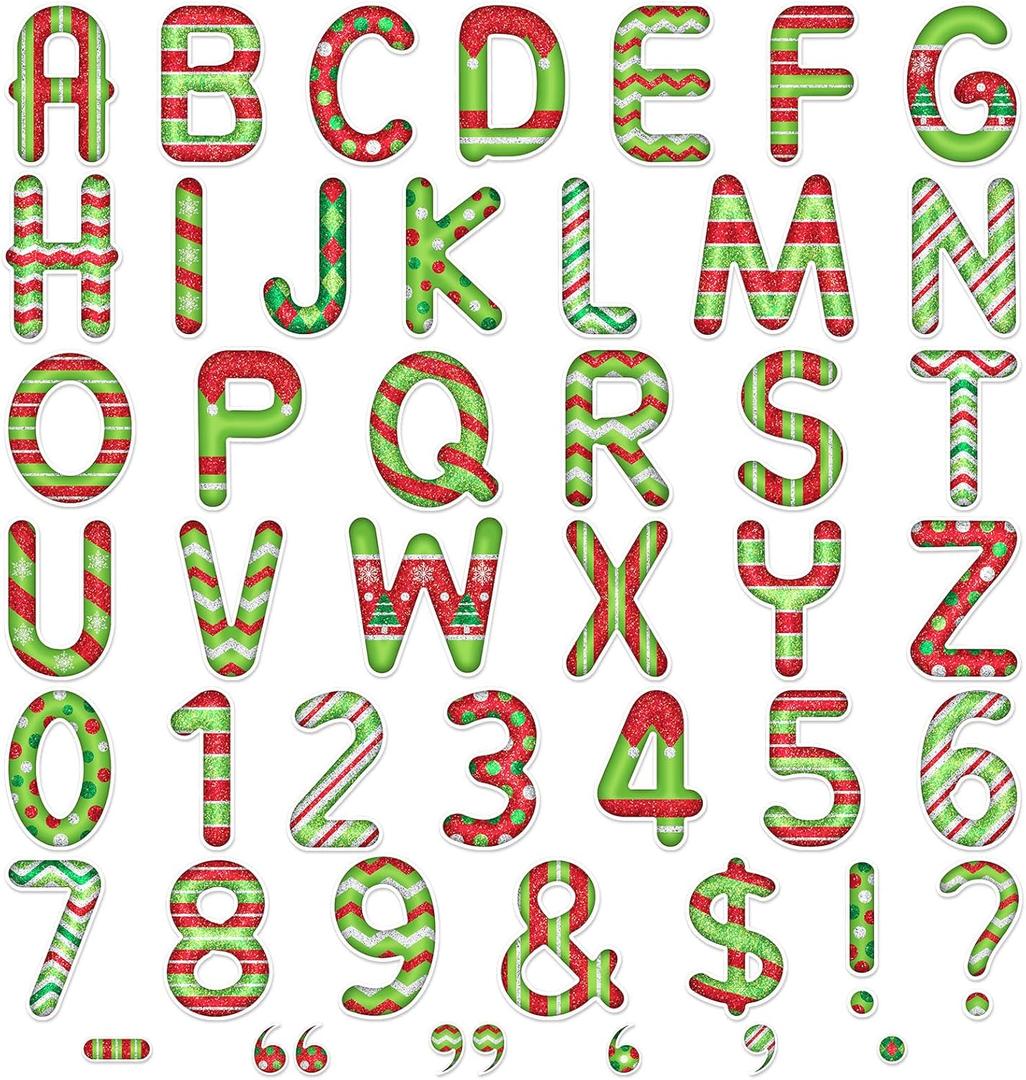 Faccito 176 Pcs Christmas Bulletin Board Letters Stripes and Dots Candy Letters 4.3 Inch Cardboard Alphabet Number Symbol Cutouts for Home Classroom Xmas Holiday Birthday Party School Decorations (Red, Green)