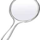 D Handheld Mirror with Handle 3.9" W x 8.3" L Hand Mirror Small Doule Sided Magnifying Mirror 1X 2X, Handle Makeup Mirror, Acrylic Handheld Mirror Rounded Shape, Transparent 1 PC