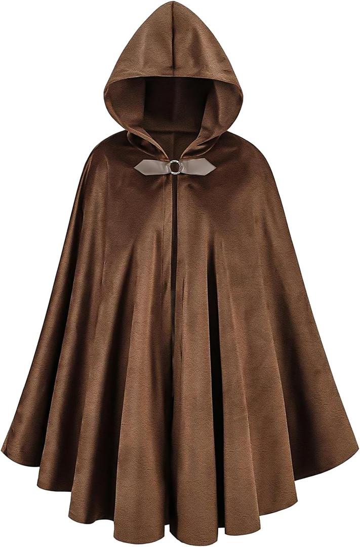 Medieval Cloak with Hood Renaissance Hooded Cape Unisex Renaissance Medieval Hooded Cloak for Halloween Party (Brown)