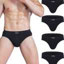 wirarpa Men's 100 Cotton Briefs Underwear No Fly Covered Waistband 4 Pack (Black, L)