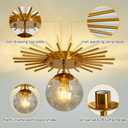 UOFUS Gold Sunburst Semi Flush Mount Ceiling Light Fixture with Glass Globe 1-Light Small Chandelier Farmhouse Ceiling Lamp for Hallway Stairwell Foyer Office Entryway