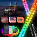 Ehaho 2PCS 2FT Whip Lights for UTV ATV with Spring Base, Tripled Brighter Led Whip Light W/Rocker Switch & 6 Flags, Spiral Chasing Lighted Antenna Whip with APP & Remote Control for RZR SXS Can-Am