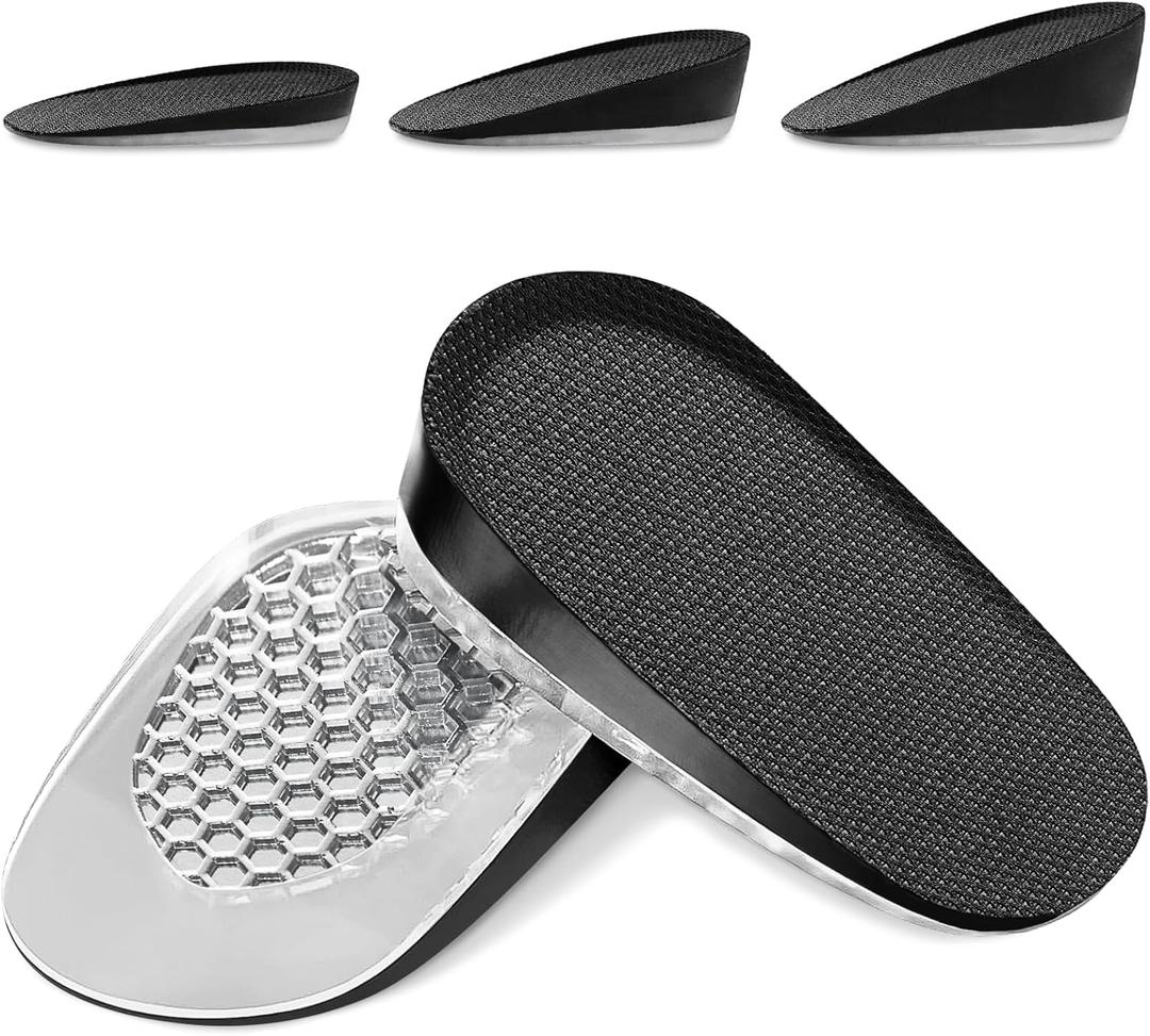 Ailaka Gel Height Increase Insoles, Shock Absorption Heel Cushion Pads, Height Lift Shoes Inserts for Men & Women (Large, Heel Height: 1.5cm, Black)