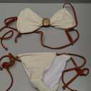 Verdusa Women's 2 Piece Textured String Bikini Sets Summer Swimsuits Beach Vacation Clothes (Medium, Beige)