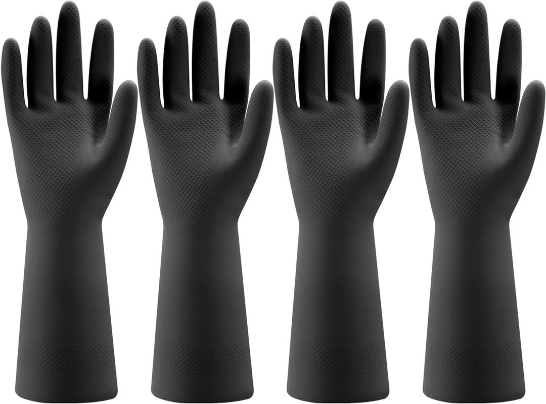 Bamllum 4 Pairs Rubber Kitchen Dishwashing Gloves - Reusable Household Cleaning Gloves for Washing Dishes and Cleaning Tasks, Flexible Long-lasting and Non-Slip (Medium, Black)