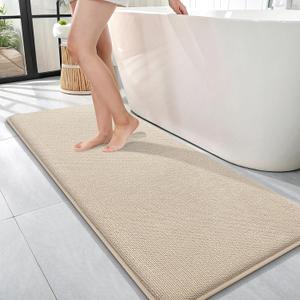 OLANLY Thick Memory Foam Bathroom Runner Rugs 47x17, Extra Soft Absorbent Long Bath Rug, Quick Dry Bath Mats, Non-Slip, Machine Washable Mat for Bathroom, Tub and Shower, Home Decor Accessories, Beige
