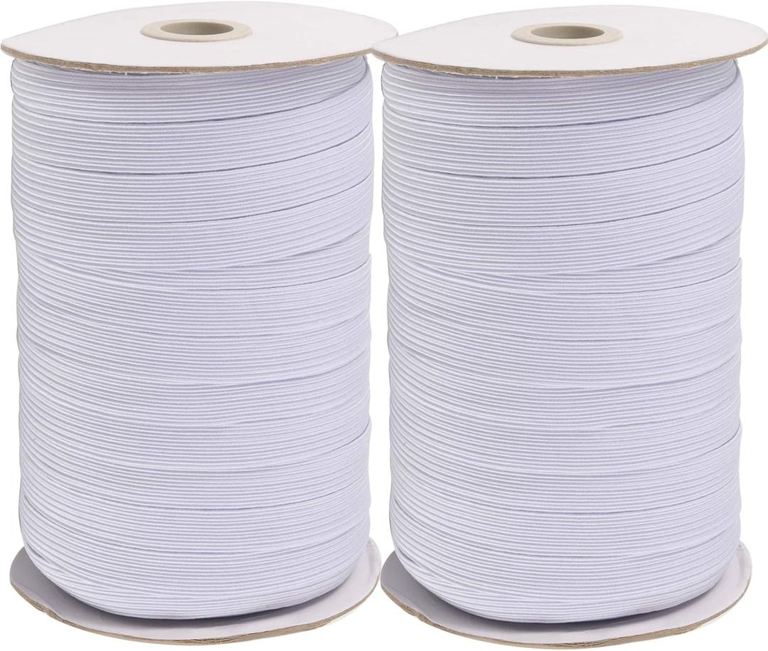 2 Roll 1/2 Inch Elastic Bands for Sewing, 196 Yard White Stretch Elastic String, High Elasticity Knit Elastic Spool Soft Flat Elastic Cord for Sewing DIY Craft, 98 Feet Per Roll