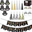 New Years Eve Party Supplies for 10, New Year Eve Celebration, Includes - 21 Pieces, 5 Top Hats, 5 Tiaras, 5 Blowing Horns, 5 Squawkers and 1 Banner