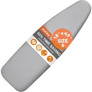 Ironing Board Cover and Pad 18"x49" Extra Wide Natural Cotton, Scorch and Stain Resistant Silicone, 6mm Thick Padding Iron Board Cover with Fasteners Heavy Duty Elastic Edge, Heatproof