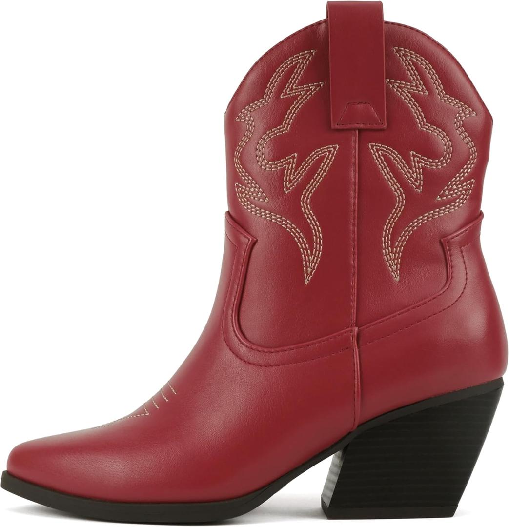 Soda BLAZING ~ Women Western Bootie Pointe Toe with Low Heel  (10, Fire Red Pu)