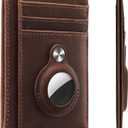 Hawanik Slim Minimalist Front Pocket Air Tag Wallet, RFID Blocking Card Holder Wallet with Airtag Holder (Genuine-leather Brown)