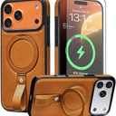 BUTAIGA for iPhone 17 Pro Leather Case with Stand, Anti-Slip Grip Ring, Fits for MagSafe (Brown, IP17 Pro-6.3inch)