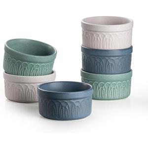 DAFUCERAMIC Ramekins 8 Oz Oven Safe, Ceramic Creme Brulee Souffle Dishes, Pudding Custard Cups Ramekin For Baking, Small Dipping Sauce Bowls, Set of 6, Microwave and Dishwasher Safe (Assorted Neutrals)