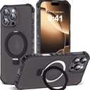 JQRZAOAK for iPhone 16 Pro Max Case with Magnetic Stand [Compatible with Mag-Safe] [Military Drop Tested] Translucent Matte 16 Pro Max Cover with Good Grip Curly Wave Edge for Men 6.3'', Black