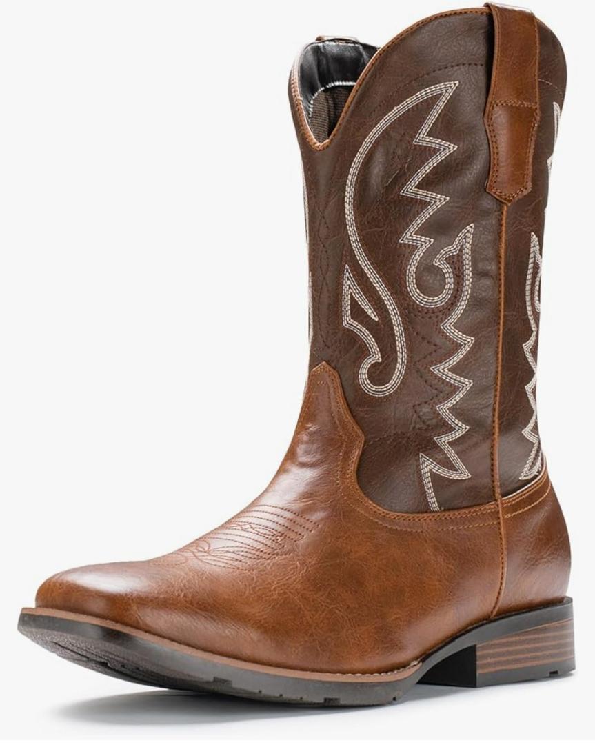 IUV Cowboy Boots For Men with Wide Square Toe Western Retro Boot Durable Classic Fashionable Embroidered Pull On Slip Resistant Boots Size 10.5 IUV Cowboy Boots For Men with Wide Square Toe Western Retro Boot Durable Classic Fashionable Embroidered Pull On Slip Resistant Boots Size 10.5