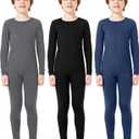 Silkfly Boys Thermal Underwear Set Base Layer Fleece Lined Underwear for Kids Shirt and Pants for Boys Winter (X-Large, Gray, Dark Blue, Black)