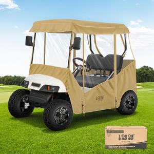 10L0L Universal Golf Cart Enclosure Compatible with EZGO and Club Car Models, 2-Passenger Golf Cart Waterproof 420D Material Windproof Transparent on 2 Sides, Khaki