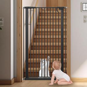 51.18" Extra Tall Cat Gate for Doorway,29.5"- 32.6" Wide Auto Close Tall Pet Gate No Drilling Pressure Mounted for Hallway Kitchen,Black