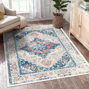 Boho Area Rugs Vintage Washable Modern Neutral Large Carpet Navy 8×10 High Traffic Rugs for Dinning Room Living Room Bedroom Farmhouse Non Slip