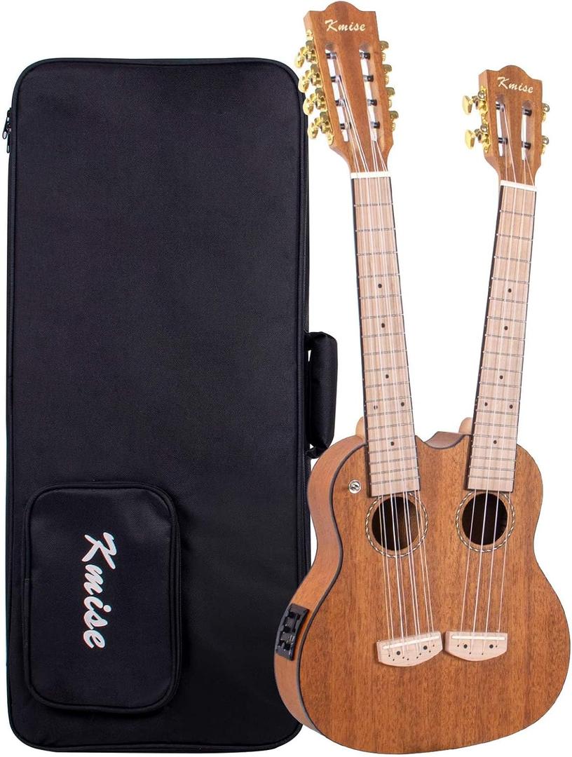 Kmise Double Neck Electric Tenor Ukulele, 4 & 8 String, Mahogany, Professional, Unique Professional Made Dual Neck Headstock with Gig Bag (Double Neck)