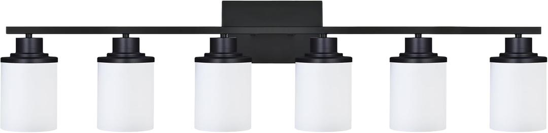 6-Light Bathroom Vanity Light with Milky White Glass Shade, Modern Vanity Lights for Bathroom Black Indoor Wall Mount Lights for Dressing Room Entryway Laundry Room