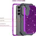 LONTECT for Galaxy A35 5G/A55 5G Case Glitter Sparkly Bling 3 in 1 Shockproof Heavy Duty Hybrid Sturdy High Impact Protective Cover Case 6.6 inch 2024,Shiny Purple/Black