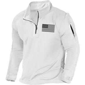 H HYFOL Men's USA Flag Graphic Pocket Pullover American Patriotic 1/4 Zip Stand Collar Long Sleeve Sweatshirts, White, Small