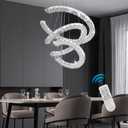 Finktonglan Modern Chandeliers Dimmable, 3 Rings Crystal Chandeliers with Remote Control, Shape Adjustable, LED Linear Chandelier Pendant Island Light for Kitchen Dining Room Living Room, H47.2''